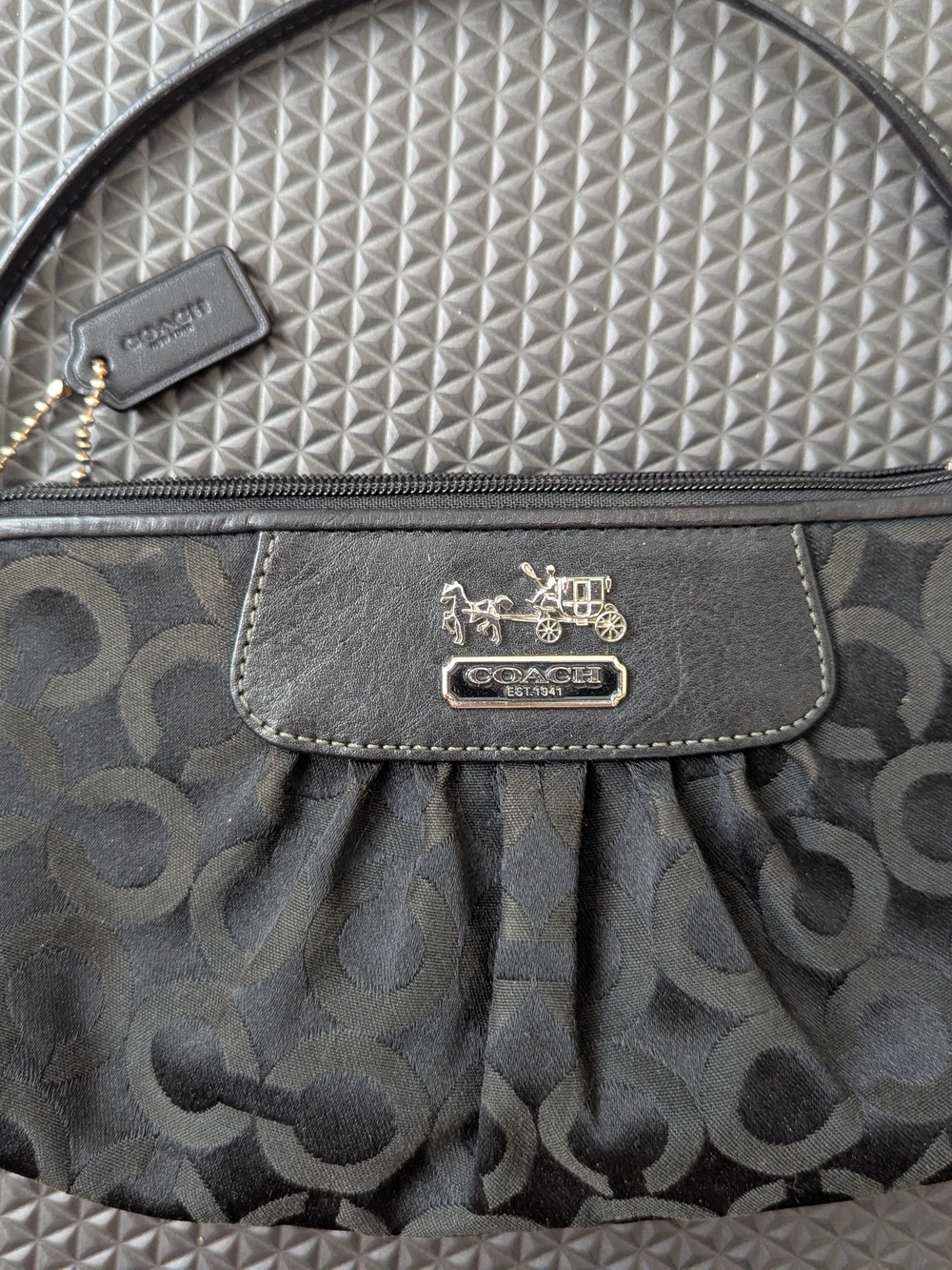 Coach Black Signature C Monogram Clutch Bag with Silver Hardware